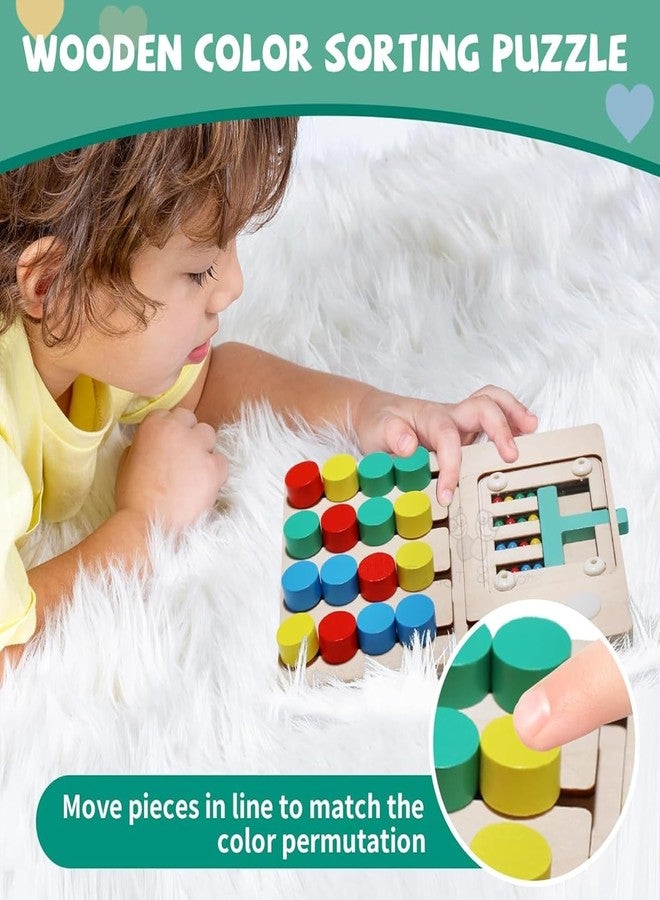 Little Mind Wooden Color Sorter 4X Maze Learning Colour and Pattern Matching Montessori Slide Puzzle Game for Kids, Multicolor 3+ (4 Sorter) - Image 3